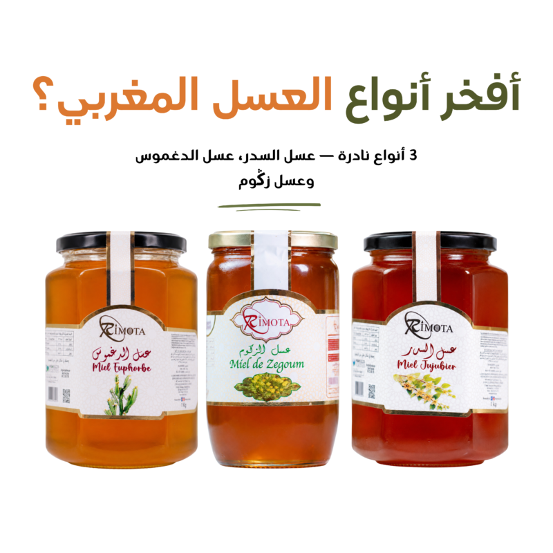 Pack Miel Premium Rimota : miel de Jujubier (Sidr), miel d'Euphorbe (Daghmous) et miel de Zegoum