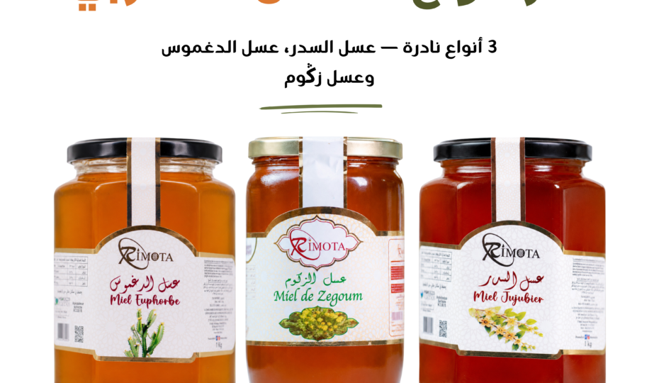 Coffret Pack Miel Premium Rimota : miel de jujubier Sidr, miel d’euphorbe Daghmous et miel de Zegoum