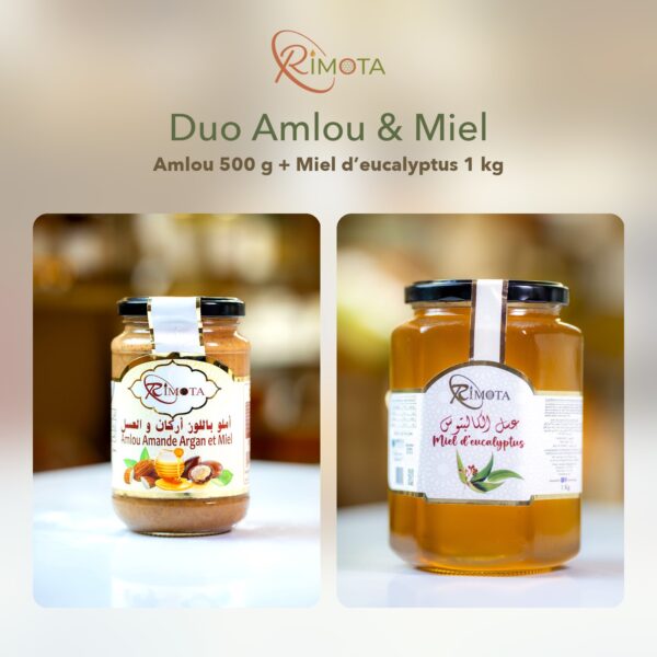 Duo Amlou & Miel Rimota : amlou 500 g et miel d’eucalyptus 1 kg